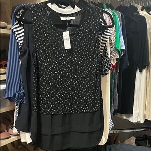 LOFT Black and White Floral Blouse